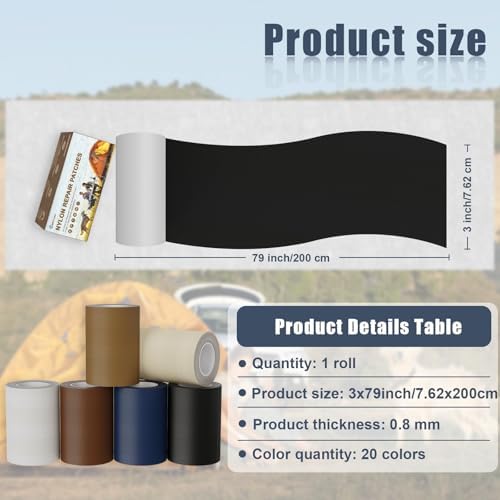 Cahomo 3x79 Inch Nylon Repair Patch Nylon Repair Tape Self Adhesive Fabric Tapes Outdoor Camping Gear Fabric kit for Tent, Umbrella, Down Jackets, Sleeping Bag, Knapsack （Army Green）