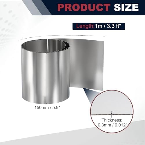 uxcell Stainless Steel Flashing Roll, 5.9in x 3.3ft Metal Roof Panels 0.3mm Waterproof Sheet Roll with Cut Proof Gloves for House Repair, Roof Flashing, Sealing Windows Doors