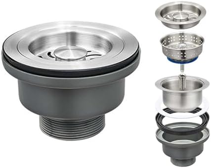3-1/2 ‘’Kitchen Sink Drain Assembly Kit 304 Stainless Steel Sink Strainer Drain Basket Replacement with Sink Stopper Sealing Lid for Kitchen Bathroom Drain Kit
