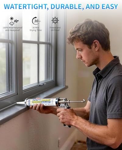 Silicone Caulk & Sealant Gray, 100% Waterproof Silicone Sealant, Shrink & Crack Proof, Silicone Caulking for Kitchen, Bathroom, RV, Interior & Exterior Use, 10.2 FL. OZ/300ML, 1 Pack