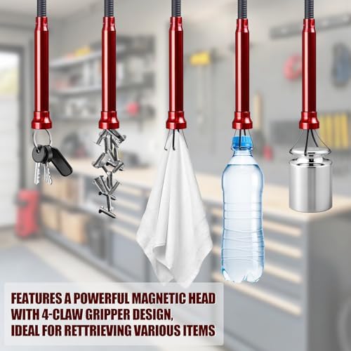 Flexible Grabber Tool, Magnetic 4-Claw Gripper (24", Red)