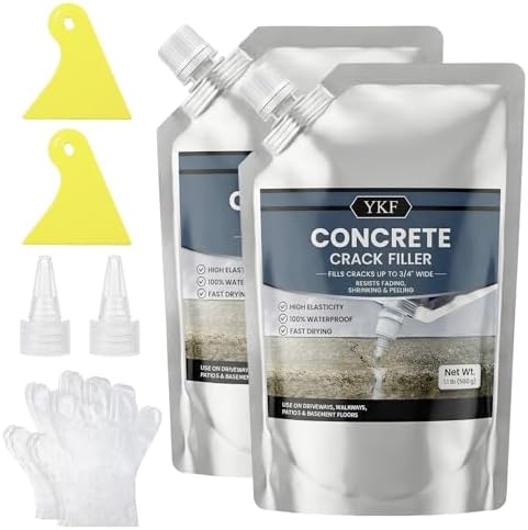 YKF Concrete Crack Filler 2-Pack (2.2 lbs) - Self-Leveling Liquid Cement Sealant for Driveways & Garage Floors - Waterproof, High Elasticity Value Bundle - Gray