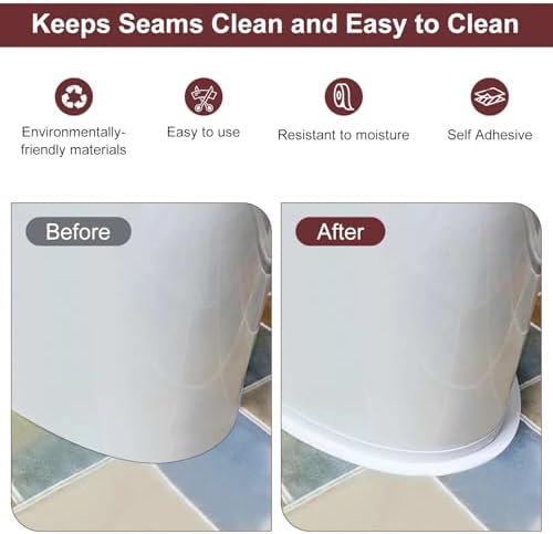 White Caulk Tape 2 Rolls Waterproof Self-Adhesive Tub & Wall Sealing Strip PVC Caulk for Bath & Kitchen Shower Corners, Sink Edges, Toilet Base