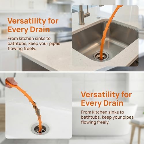 20 Inch Drain Snake Hair Clog Remover Orange Plastic 4 Pack