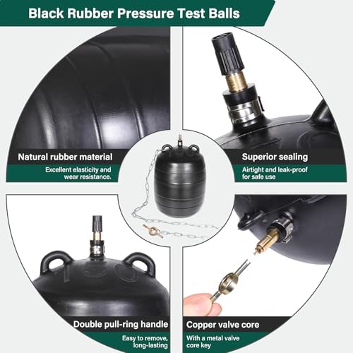 6 Inch Inflatable Pipe Plug Kit with Fast Air Pump & Extension Hose, Heavy Duty Rubber Sewer Test Ball with Safety Chain & Valve Tool for Drain Blocking & Leak Testing(Fits 5.8"-6.2" Pipes)