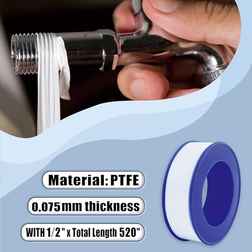 ALLICAVER 6 Rolls Premium Plumbers Tape, 1/2" x 520" Teflon Tape, PTFE Thread Seal Tape, High-Density Thread Sealant, for Shower Head, Water Pipes DIY Plumbing Accessories Come with Plumbers Hemp