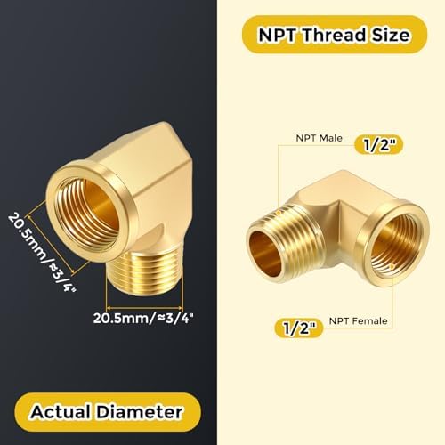 METALLIXITY 2PCS 1/2"FNPT x 1/2"MNPT 90 Degree Brass Barstock Street Elbow | Thread Brass Forged Pipe Fittings Adapters for Water Line, Tub Spout/Shower Head