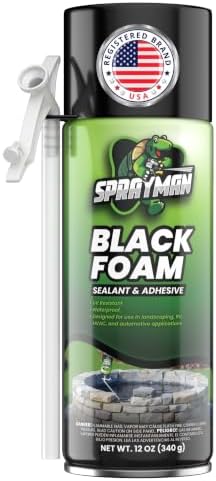 Sprayman Black Waterfall Foam Sealant - (1x12oz) Expanding Polyurethane Pond Foam Sealer, UV Resistant, Water Proof Spray for Landscape & Exterior, Straw Use, 1 Pack
