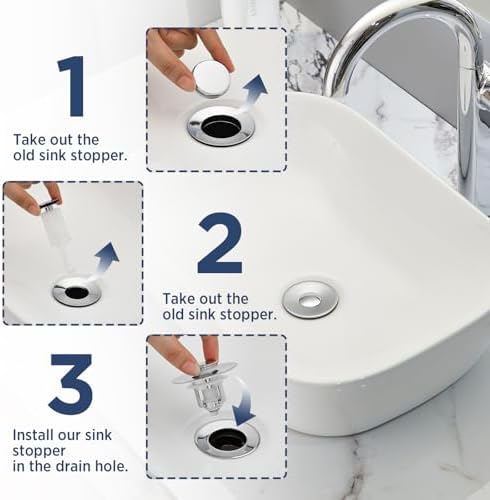 Universal 2 in 1Bathroom Sink Stopper, 2 Pack Pop Up Bathroom Sink Drain Strainer for 1.06"-1.65" Basin Drain Holes, Anti Clogging Drain Filter(Chrome Silver)