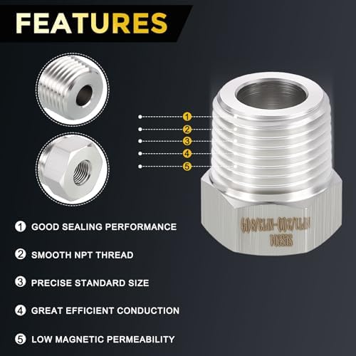 METALLIXITY 2PCS 1/2" MNPT x 3/8" FNPT Thread SUS304 Hex Bushing Extension | 304 Stainless Steel Pipe Fittings, Tube Adapters Convert for Water Line, Tub Spout/Shower Head
