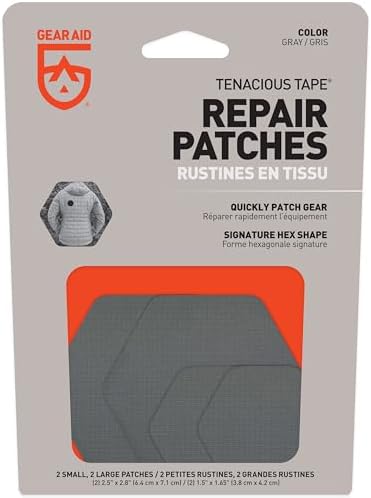 GEAR AID Tenacious Tape Hex Repair Patches, 2.5" & 1.5", Gray, 8 Count | Pre-Cut Peel-and-Stick Repair Patches for Fixing Holes, Tears and Burns in Jackets, Tents, Sleeping Bags and Gear