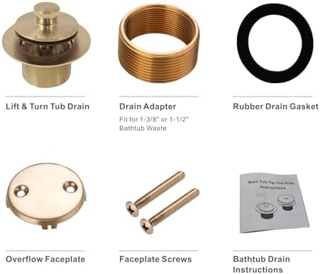 WELLUP Brushed Gold Bathtub Drain Conversion Kit,Lift & Turn Tub Drain