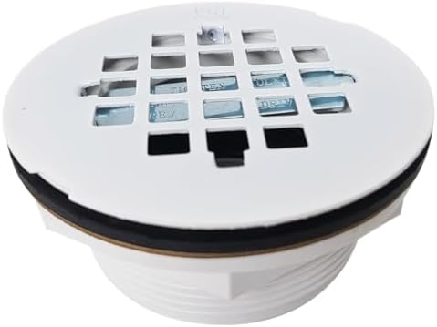 Westbrass D206P-50 2" No-Caulk PVC Compression Shower Drain with 4-1/4" Round Grid Cover, Powder Coat White