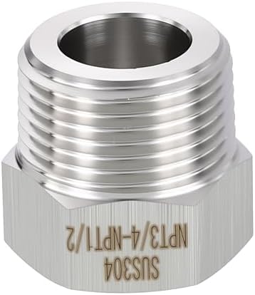 METALLIXITY 1PCS 3/4" MNPT x 1/2" FNPT Thread SUS304 Hex Bushing Extension | 304 Stainless Steel Pipe Fittings, Tube Adapters Convert for Water Line, Tub Spout/Shower Head