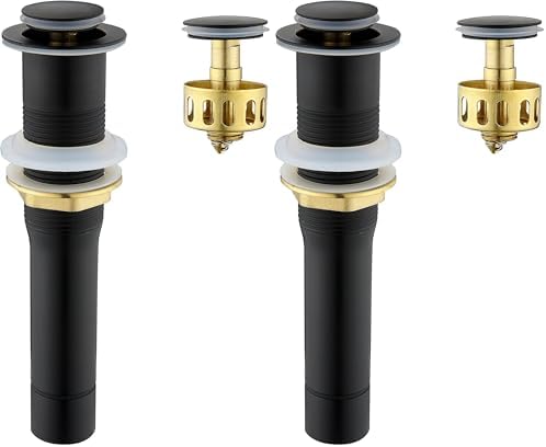 Pop up Sink Drain Stopper for Bathroom Vessel Vanity Sink Art Basin Matte Black, Small Cap Without Overflow, Metal Pop-up Drain Strainer with Detachable Basket Stopper (Pack of 2)