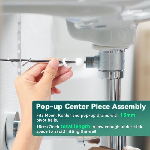 Lavatory Pop Up Center Piece Assembly, Pop-Up Drain Repair Kit, Bathroom Sink Pivot Rod Replacement Parts (15mm)