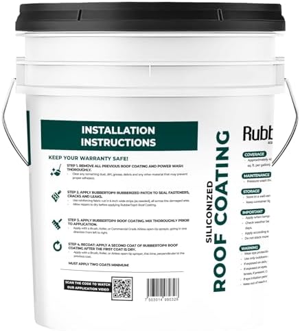 White Siliconized Roof Coating, 4.75 Gallon Pail, Waterproof Acrylic and Siliconized Roof Sealant, Fast Drying Formula for Flat Roofs, TPO, RVs, Metal and Concrete