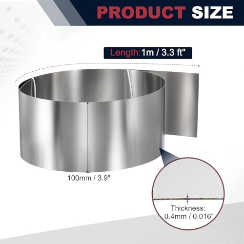 uxcell Stainless Steel Flashing Roll, 3.9in x 3.3ft Metal Roof Panels 0.4mm Waterproof Sheet Roll with Cut Proof Gloves for House Repair, Roof Flashing, Sealing Windows Doors
