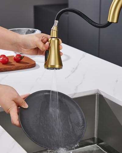 Kitchen Faucet Head Replacement, Brushed Gold Pull Down Spray Head