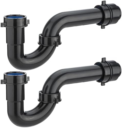 (2 Pack) Yariwiz Black 1-1/2 inch P Trap for Bathroom Kitchen Sink Drain Replacement Tubular Plumbing Pipe Assembly KSD-001B(2 PACK)