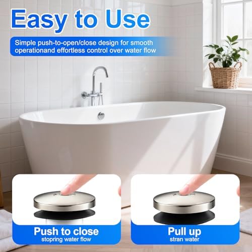 2 Pack 5/16'' Thread Studs Bathtub Drain Stopper, Bathroom Tub Drain Stopper 5/16'' Thread for Most Bathtubs Stopper (Brushed Nickel Cover)