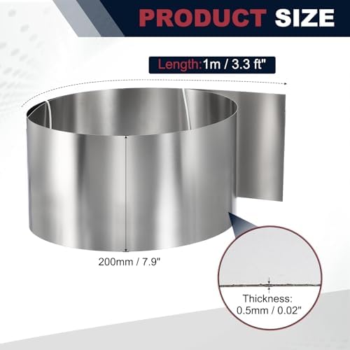 uxcell Stainless Steel Flashing Roll, 7.9in x 3.3ft Metal Roof Panels 0.5mm Waterproof Sheet Roll with Cut Proof Gloves for House Repair, Roof Flashing, Sealing Windows Doors
