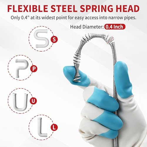 Drain Snake 35 Ft with Drill Attachment, Auto Feed 1/4 Inch Plumbing Snake for Sink, Shower & Tub Clogs, Manual or Drill-Powered Drain Auger, with Gloves, Safety Glasses & Storage Bag