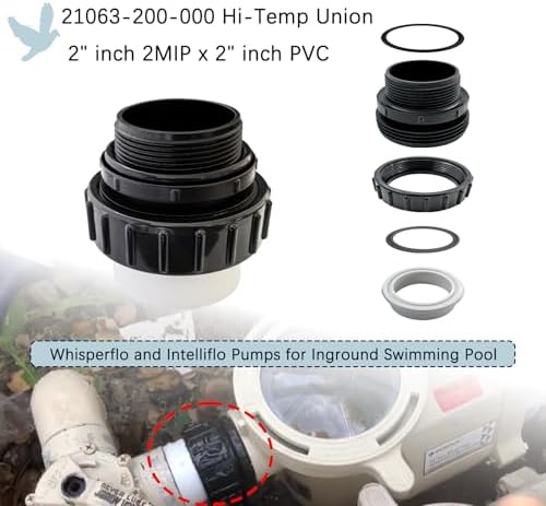 2" Hi Temp Union PVC Fittings for Pentair Whisperflo Intelliflo Pool Pumps | For Inground Swimming Pool 21063-200-000,2" MIP x 2" Slip PVC,Includes Thread Seal Tape for Secure, Leak-Free Installation