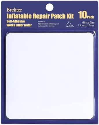 Breliter Inflatable Patch Repair Kit - Waterproof TPU Pool Repair Tape, Heavy Duty Repair Patch for Air Mattress, Bounce House, Inflatable Toys, Tent, Swimming Ring - 10 Packs of 6in x 6in, Square