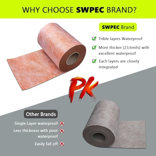 Waterproof Membrane 23.6mils 9.7in x 98Ft/81 Sq Ft Tile Membrane for Shower