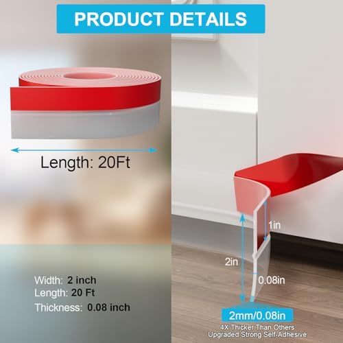 Best Door Weather Stripping Extra Thick 2mm Door Draft Stopper Silicone Seal Strip, Draft Seal Tape for Doors Windows and Shower Glass Gap 2 Inch(W) x 20 FT(L)