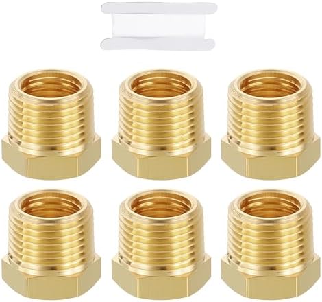 METALLIXITY 6PCS 3/8" MNPT x 1/4" FNPT Thread Brass Hex Bushing Extension | Brass Pipe Fittings, Tube Adapters Convert with Sealing Tape for Water Line, Tub Spout/Shower Head