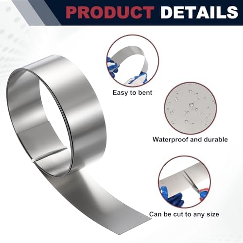 uxcell Stainless Steel Flashing Roll, 1in x 3.3ft Metal Roof Panels 0.2mm Waterproof Sheet Roll with Cut Proof Gloves for House Repair, Roof Flashing, Sealing Windows Doors