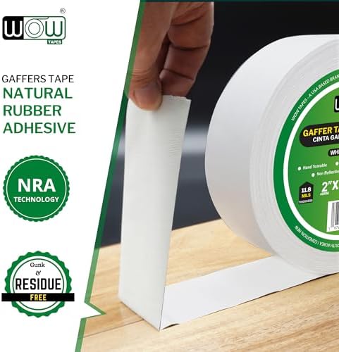 Wow Gaffers Tape 2 Inch White - 50 Yards (Pack of 6), Residue Free, Non-Reflective & Heavy-Duty - Professional Grade White Gaff Tape - Ideal for Photography Backdrop, Cables, Cords & Floor Taping