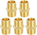 METALLIXITY 5PCS 1/2" MNPT x 1/2" MNPT Thread Brass Hex Nipple Adapter | Male Straight Extension Adapters, Brass Pipe Fittings for Water Line, Tub Spout/Shower Head