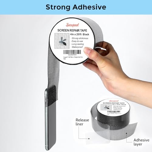 Secopad 4" x 240" (20FT) Screen Repair Tape, Screen Repair Kit, Black