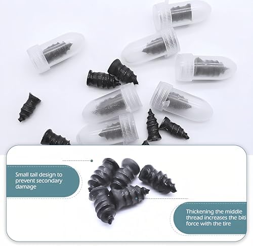 60 PCS Tire Repair Rubber Nail, Vacuum Tire Repair Kits Spiral Rubber Screws, Fast Self-Service Tool for Car, Truck, Motorcycle, Tractor Tire Puncture Repair (Black)