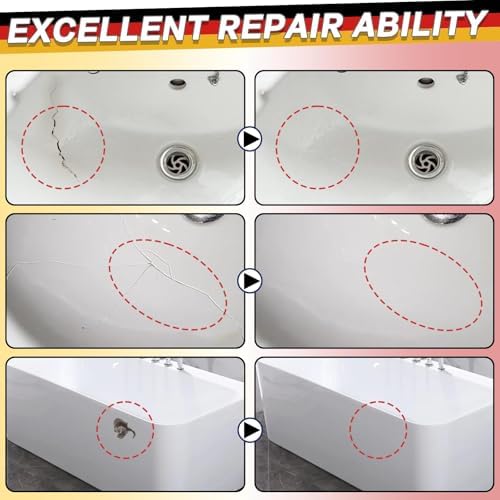 Bath Tub Repair Kit White,FiberglassTub and Shower Repair Kit for Porcelain Sink, Acrylic Bathtub, Tile and Toilet, Color Match Filler for Chips, Cracks, Dents, Holes, Almond Biscuit Bone (White)