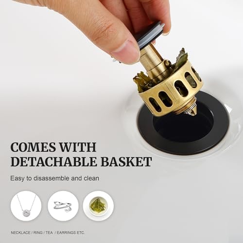 Pop up Sink Drain Stopper for Bathroom Vessel Vanity Sink Art Basin Matte Black, Small Cap Without Overflow, Metal Pop-up Drain Strainer with Detachable Basket Stopper (Pack of 2)