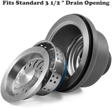 3-1/2'' ﻿Kitchen Sink Drain Kit Sink Drain Basket Sink Drain Assembly 304 Stainless Steel Sink Strainer Basket Stopper for Home Standard Kitchen Sinks （1 1/2" Tailpiece）