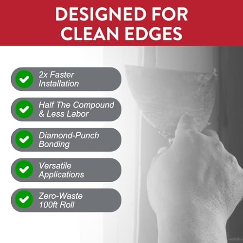 Drywall Tape – Edge-Tape Wall Repair – Fast Installation, Clean Straight Edges, Reduces Waste, Uses Standard Compound – Efficient Drywall and Corner Finishing – 100 ft Roll