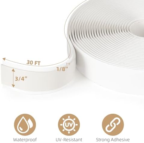 Butyl Tape, 3/4 in x 30 ft White Waterproof RV Sealant Tape, 1 Pack | Non-hardening waterproof butyl rubber seals RV windows, roof leaks, pipe fixtures and EPDM patches; no caulk gun needed.
