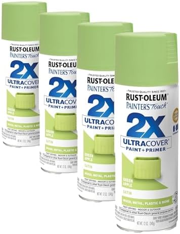 Rust-Oleum 334070 Painter's Touch 2X Ultra Cover Spray Paint, 12 oz, Satin Green Apple (Pack of 4)