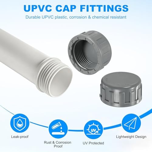 M METERXITY 8-Pack PVC Pipe End Cap Plug Adapter 1 inch, Gray | Female Thread Water End Cap Connector, with Sealing Tape, for Yard, Watering Irrigation Systems