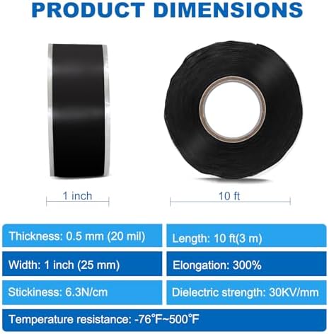 Self-Fusing Silicone Tape 1inx10', Hose Repair Tape, Heavy Duty Leak Proof Sealing Tape for Pipe & Plumbing Repairs, Wraping Electrical Wires,Tool Fixation,Dumbbells,More DIY Repairs (20 Mil)