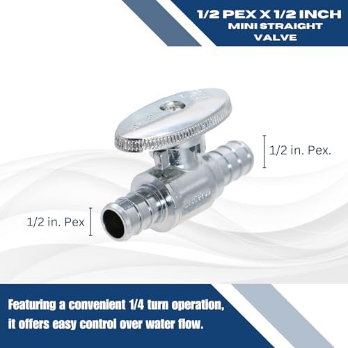 1 Pack XFITTING 1/2" Pex Mini Straight Ball Valve, Barb Crimp, Full Port