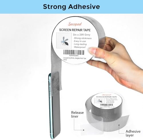Secopad 3" x 300" (25FT) Screen Repair Tape, Screen Repair Kit, Grey