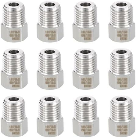 METALLIXITY 12PCS 1/4"MNPT x 1/8"FNPT Threaded SUS304 Hex Bushing Extension | 304 Stainless Steel Pipe Fittings, Tube Adapters Convert for Water Line, Tub Spout/Shower Head