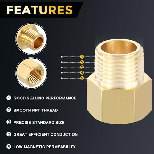 METALLIXITY 2PCS 1/2" FNPT x 1/2" MNPT Thread Brass Hex Extension Adapters | Brass Pipe Fittings, Female to Male Adapters for Water Line, Tub Spout/Shower Head