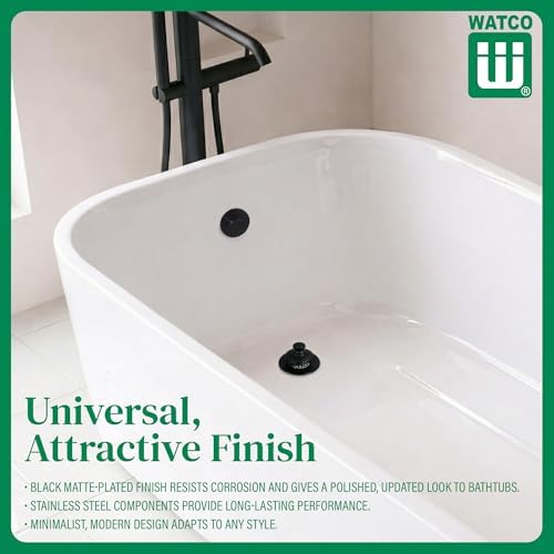 Watco Universal NuFit Push Pull Stopper, Silicone, 3/8 in. to 5/16 in. Combo Pin, Friction Pin, Grid, Universal Bath Tub Drain Stoppers, Easy Install, Hair Catcher, Replacement Tub Drain, Matte Black